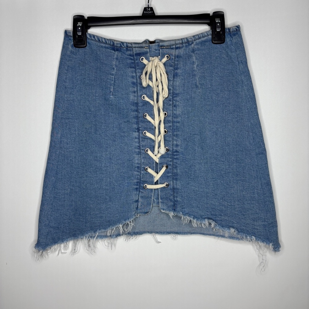 April Jeans Denim Lace Up Detail Skirt